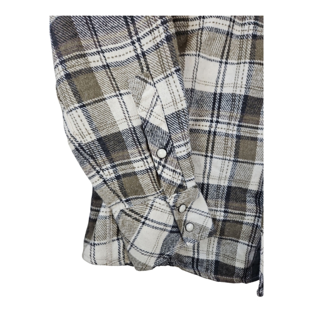 BKE Pearl Snap Green Plaid Western Flannel Long Sleeve Shirt Size L - Picture 8 of 9